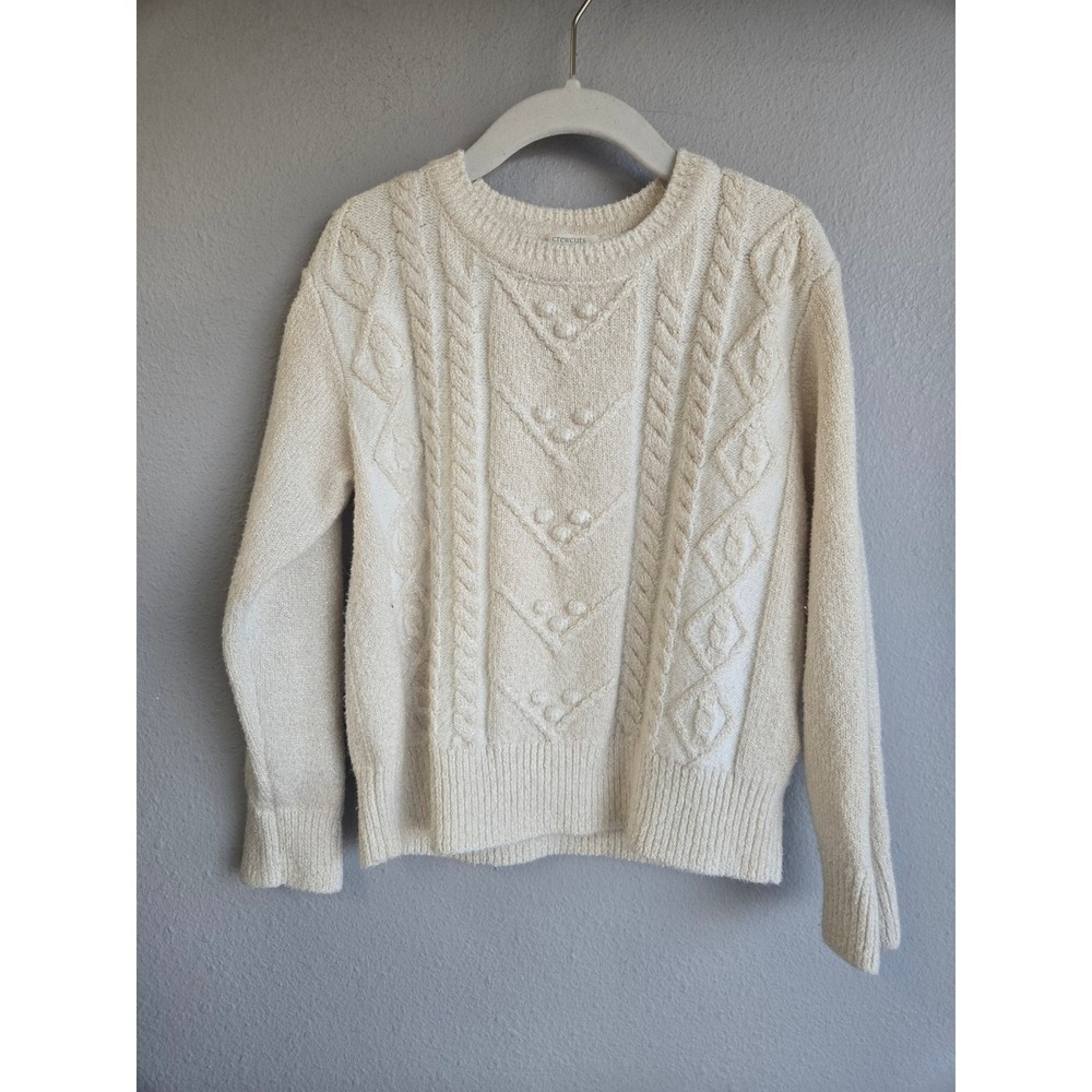 Crewcuts J.Crew Girls Cream Gold Metallic Cable Knit Popcorn Sweater Size S‎ 6-7